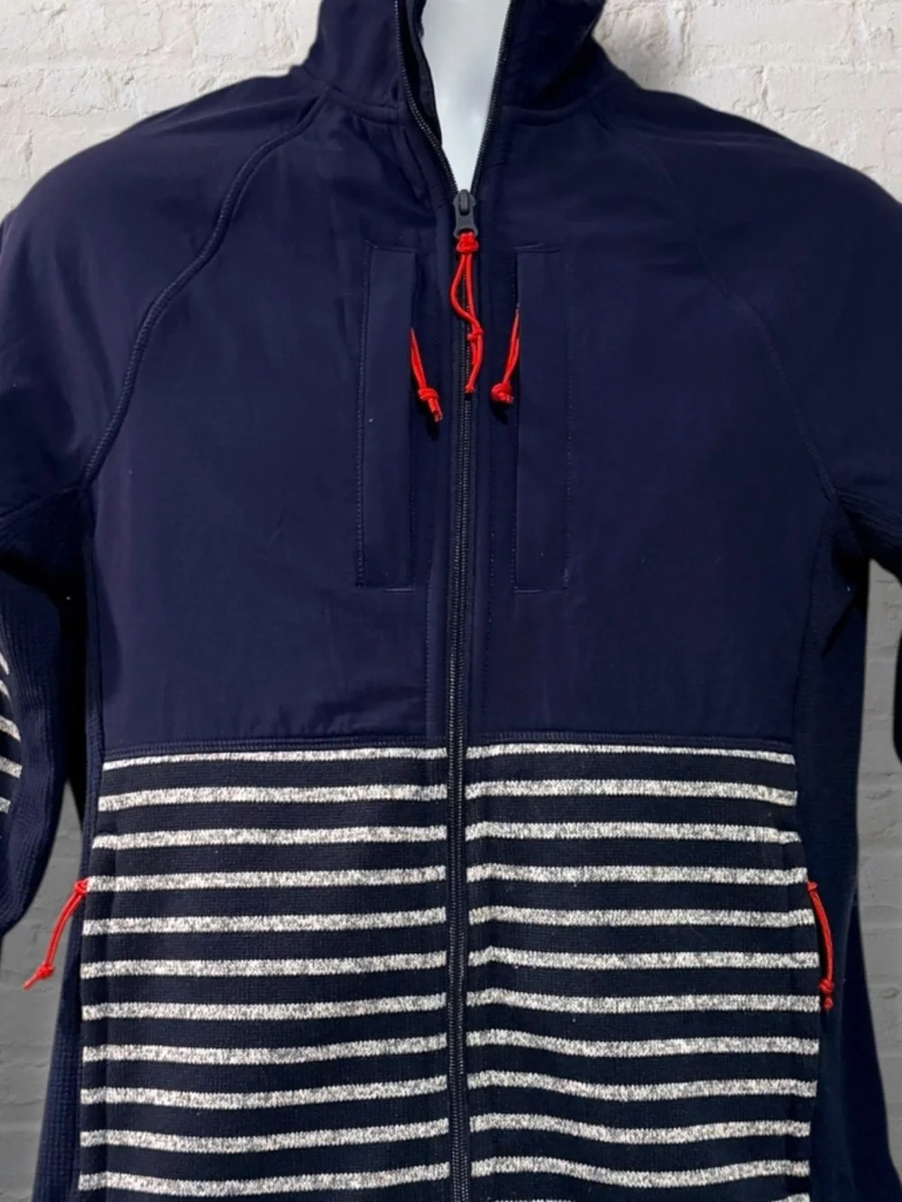 J.Crew Nordic Jacket XS Navy Stripe Full Zip Softshell Fleece Lined Outdoor